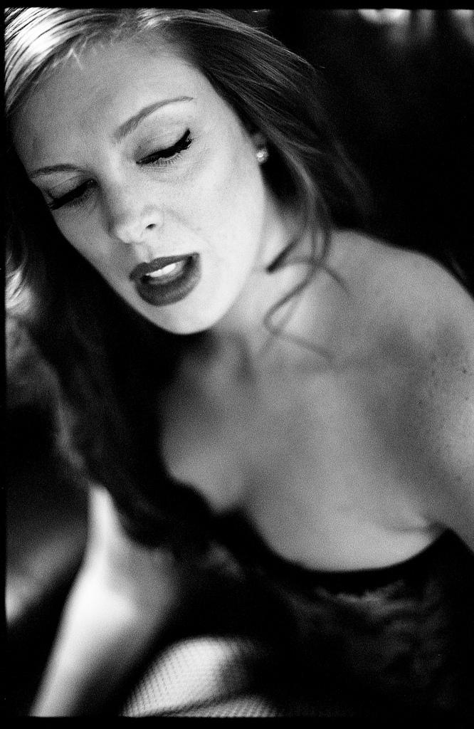 boudoir lingerie portrait b&w film black and white leica nokton voitlander mouth ajar  Black and White Film  black and white film photography 