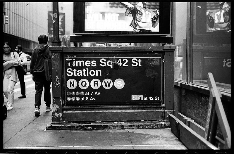 New York City Times Square 42nd Street Subway Station Entrance black and white film leica johnny martyr